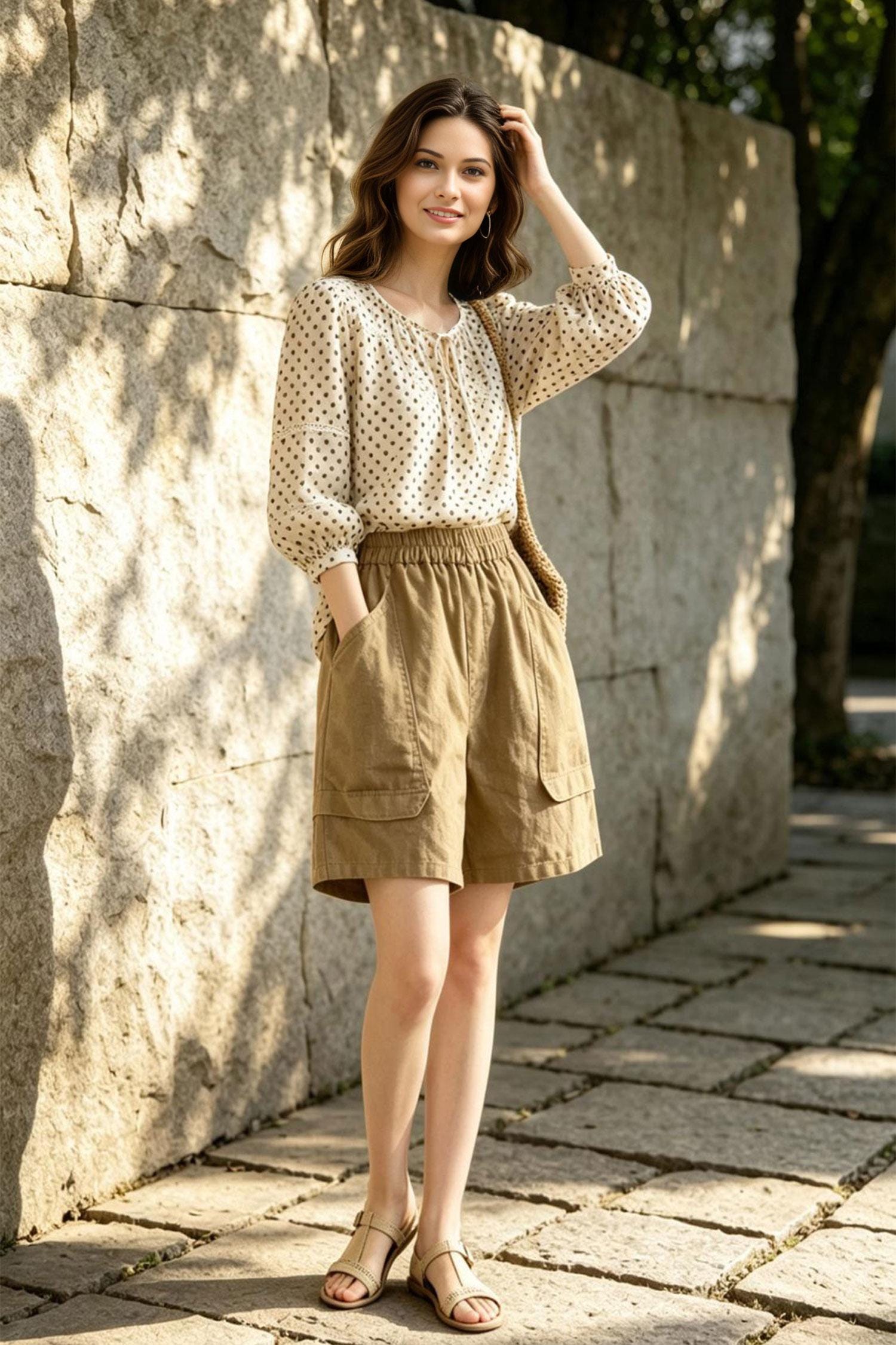 Linen summer shorts, Casual shorts, Womens shorts with pockets, Beach linen shorts, handmade shorts, Elastic waist shorts, Ylistyle C5533
