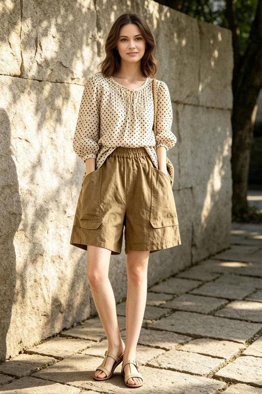 Linen summer shorts, Casual shorts, Womens shorts with pockets, Beach linen shorts, handmade shorts, Elastic waist shorts, Ylistyle C5533