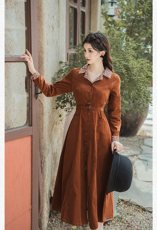 Corduroy autumn shirt dress women TT5034