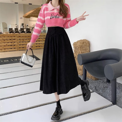 High waist corduroy midi skirt TT5035