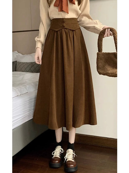 High waist corduroy midi skirt TT5035