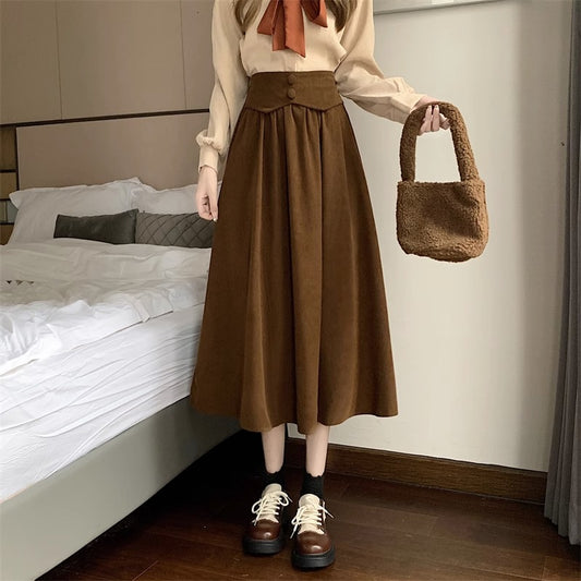 High waist corduroy midi skirt TT5035