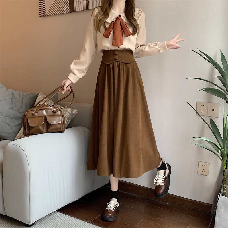 High waist corduroy midi skirt TT5035