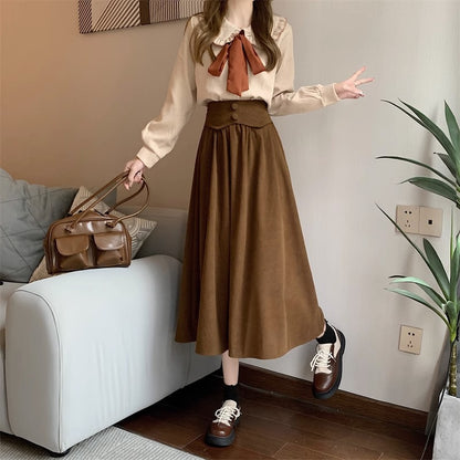 High waist corduroy midi skirt TT5035