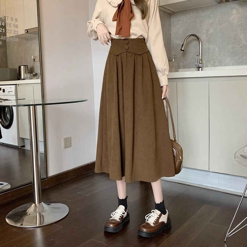 High waist corduroy midi skirt TT5035