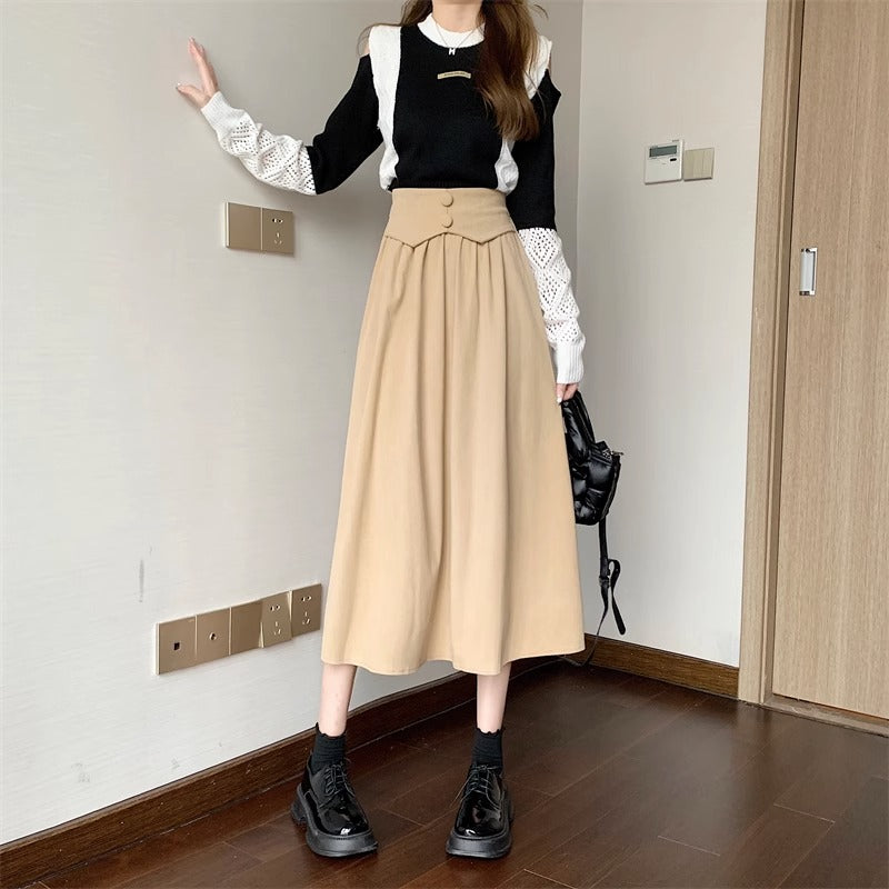 High waist corduroy midi skirt TT5035
