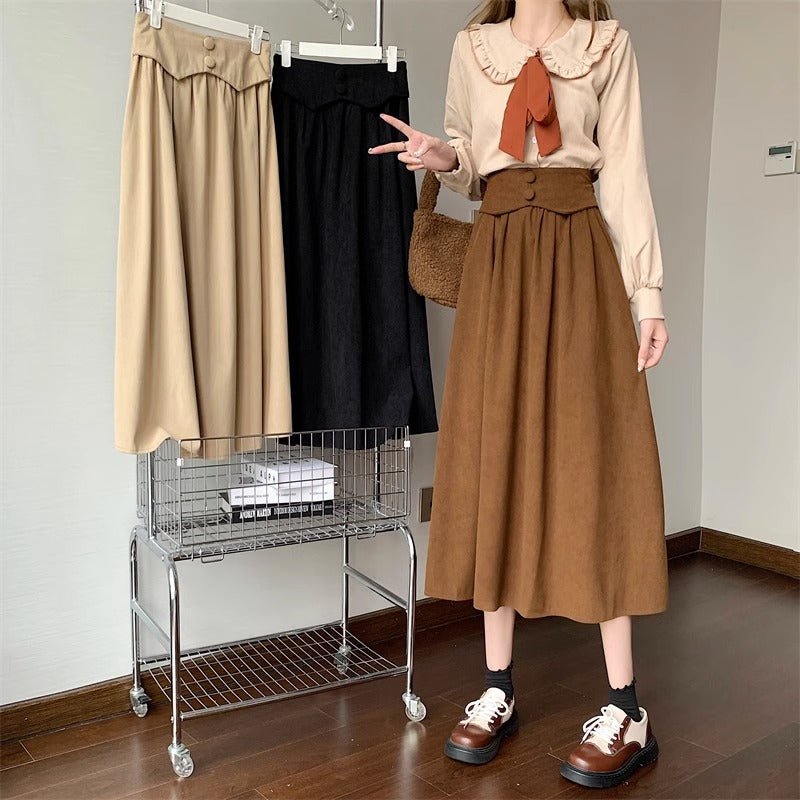 High waist corduroy midi skirt TT5035