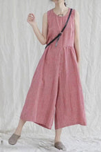 Load image into Gallery viewer, Casual Red Plaid Sleeveless Cotton Linen Jumpsuits C2378
