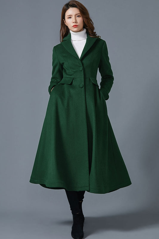 Dark green long wool coat C1614 -Size M us8 #CK2301090