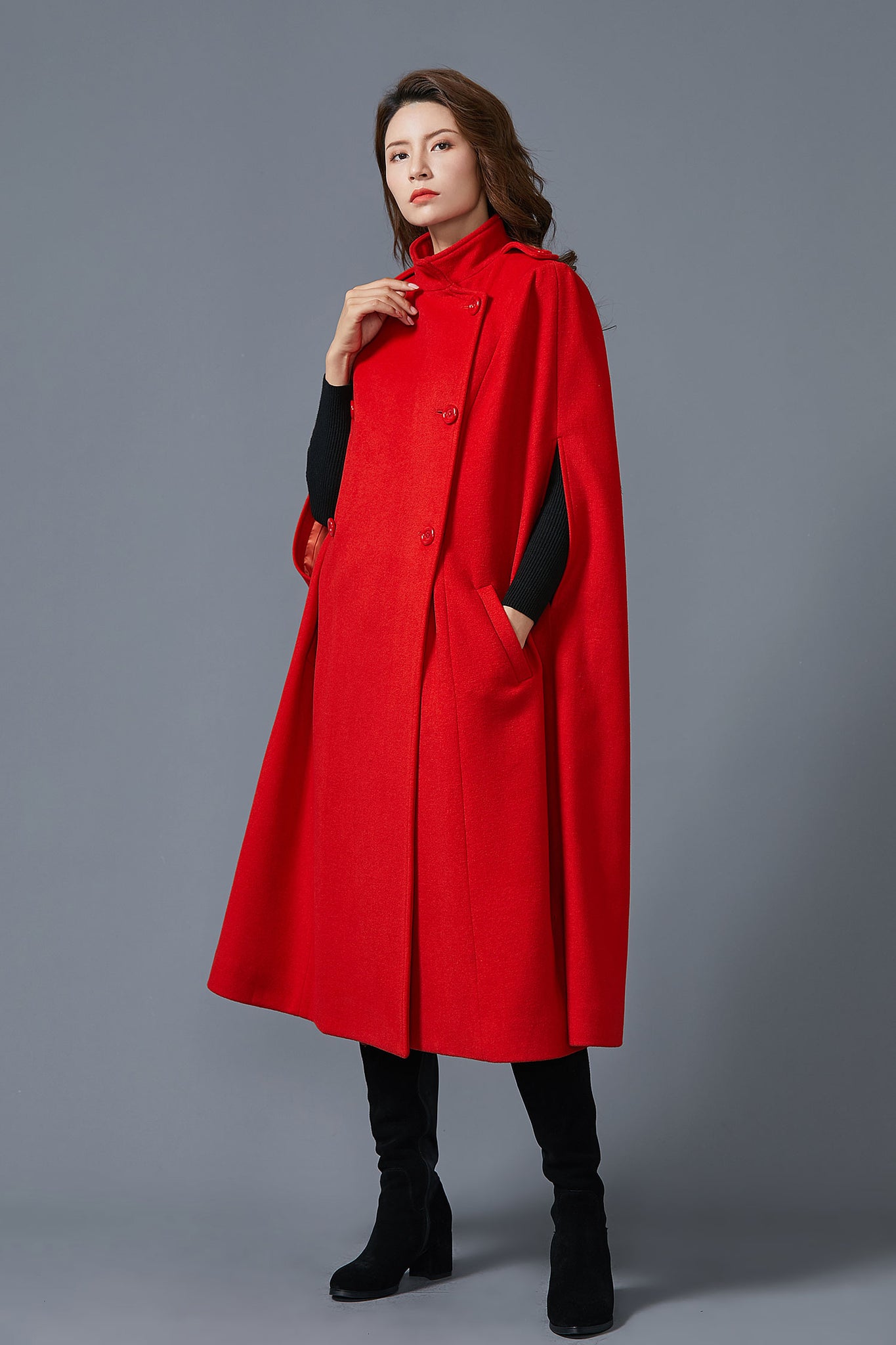 Double breasted wool maxi cape coat C1616# – Ylistyle