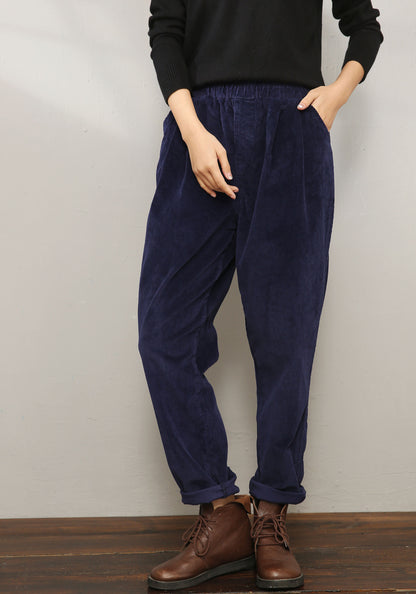 Blue Elastic Waist Corduroy Pants C196401