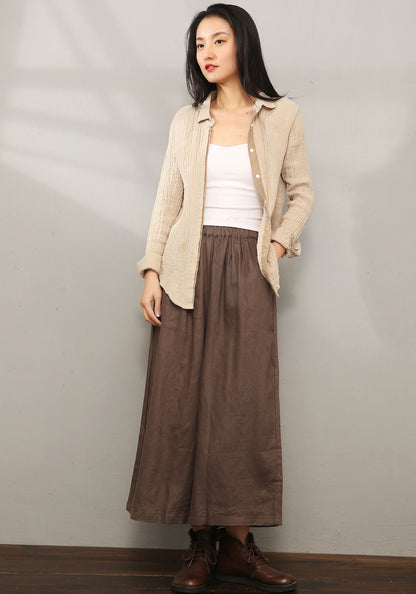 Brown Palazzo Linen Pants C196601