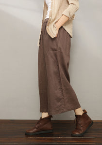 Brown Palazzo Linen Pants C196601