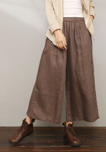 Brown Palazzo Linen Pants C196601