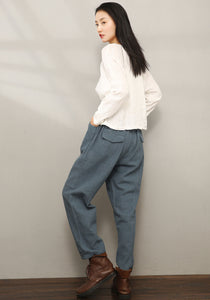 Casual Elastic Waist Cropped Linen Pants C1969