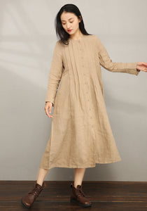 Loose Crew Linen Shirt Dress C197202