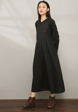 Load image into Gallery viewer, Black Loose fit Linen Shirt Dress C1974
