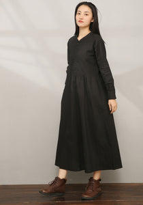 Black Loose fit Linen Shirt Dress C1974