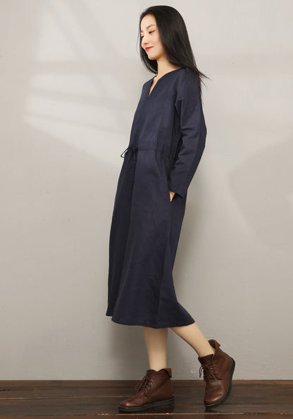 Casual Midi V-neck Shirt Dress C1975