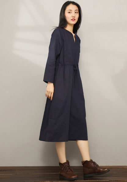 Casual Midi V-neck Shirt Dress C1975