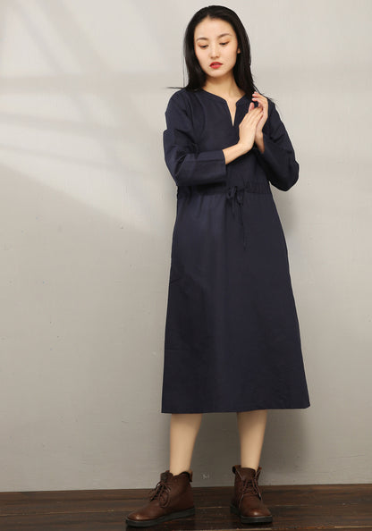 Casual Midi V-neck Shirt Dress C1975