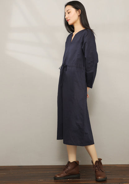 Casual Midi V-neck Shirt Dress C1975