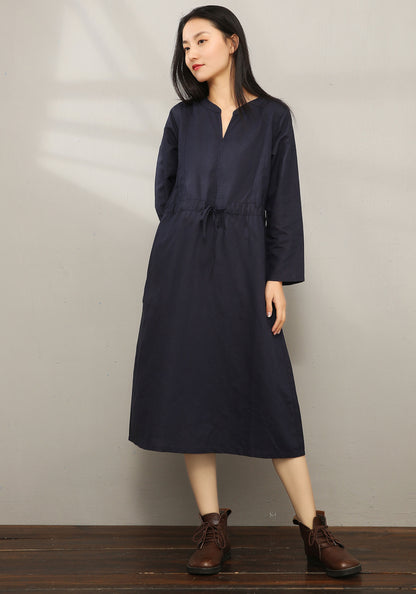 Casual Midi V-neck Shirt Dress C1975