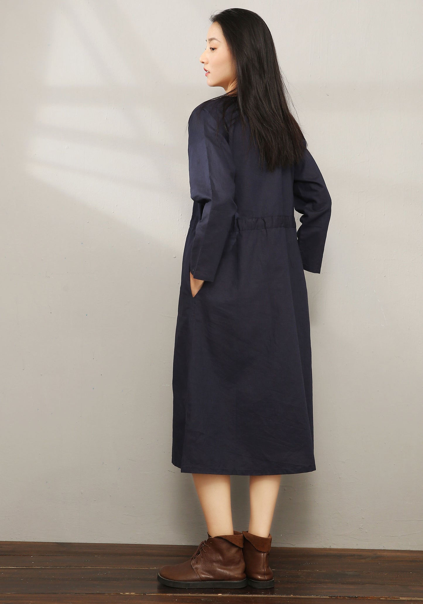 Casual Midi V-neck Shirt Dress C1975