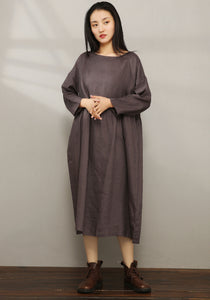 Loose Fit Maxi Pleated Linen Dress C1978