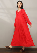 Load image into Gallery viewer, Red Loose Maxi Cotton Linen Dress C1979
