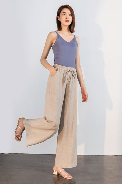 Elastc Waist High Wasit Linen Pants C175101