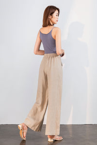 Elastc waist high wasit linen pants C1751