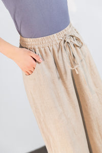 Elastc waist high wasit linen pants C1751
