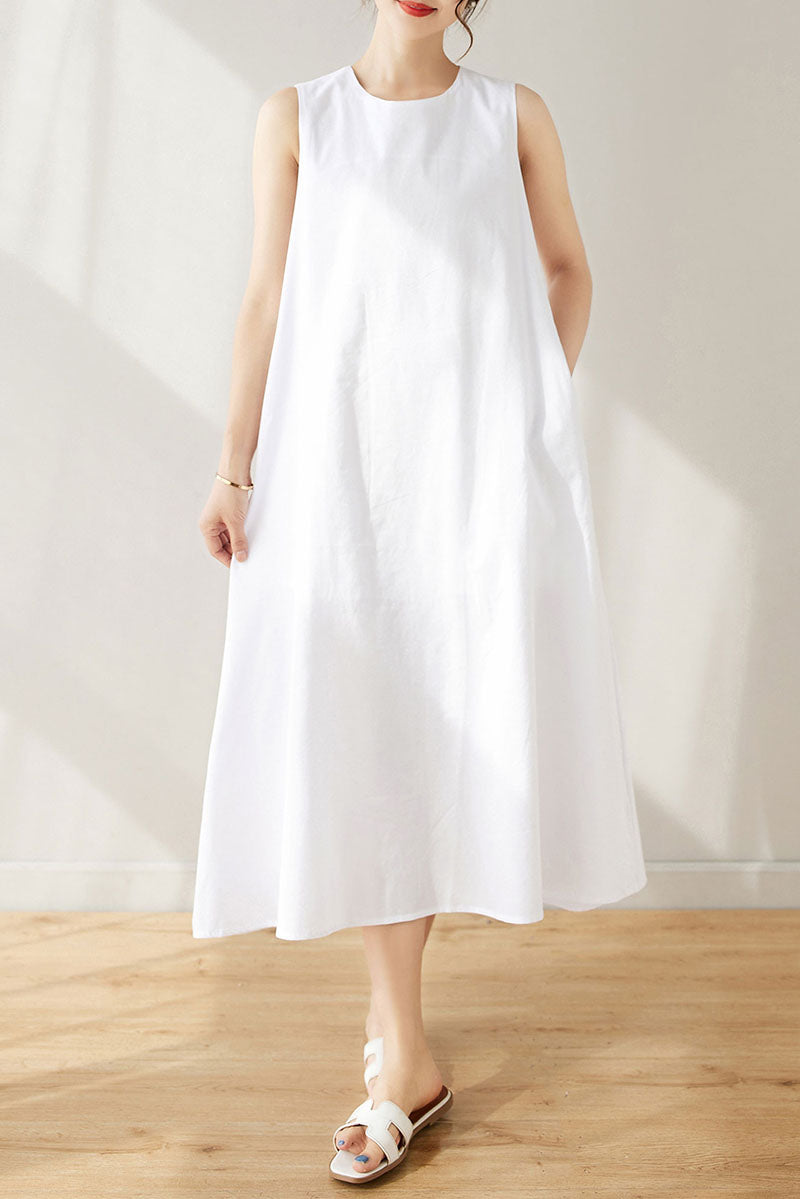 Women's White Linen Dress C3172