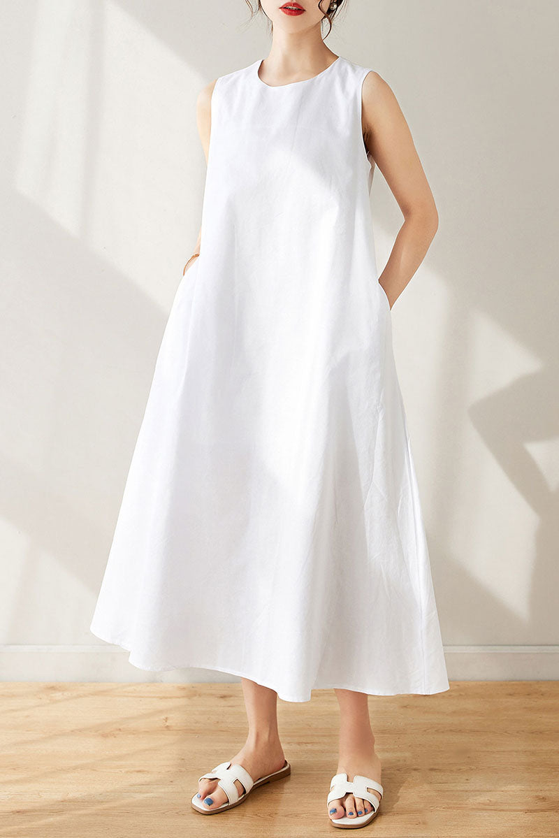 Women's White Linen Dress C3172