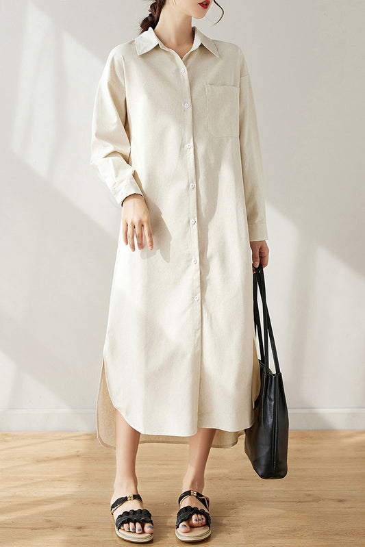 Spring Long Linen Shirt Dress C3174