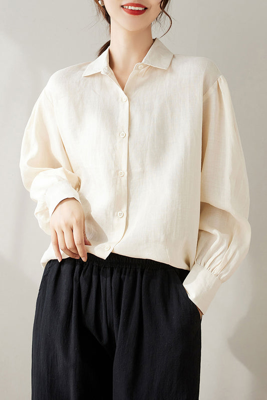 Women Spring Apricot Linen Shirt C3175