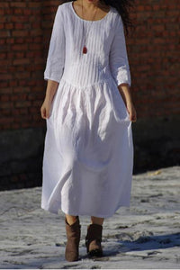 Long linen skirt with full waist and seven minute sleeves 190229