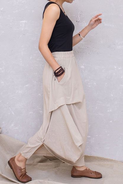 Linen Asymmetrical Elastic Waist Skirt C2817 #CK2201368