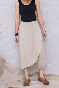 Summer Women Casual Loose Apricot Linen Pants C2798#CK2201363