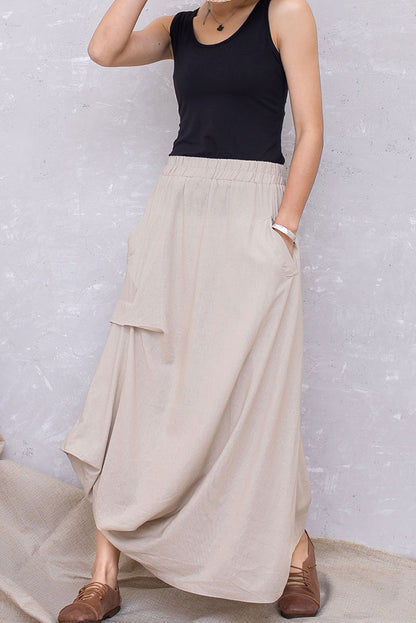 Linen Asymmetrical Elastic Waist Skirt C2817 #CK2201368