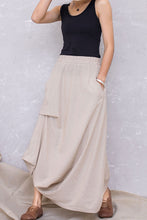 Load image into Gallery viewer, Women Apricot Linen Asymmetrical Elastic Waist Skirt C2817#CK2201368
