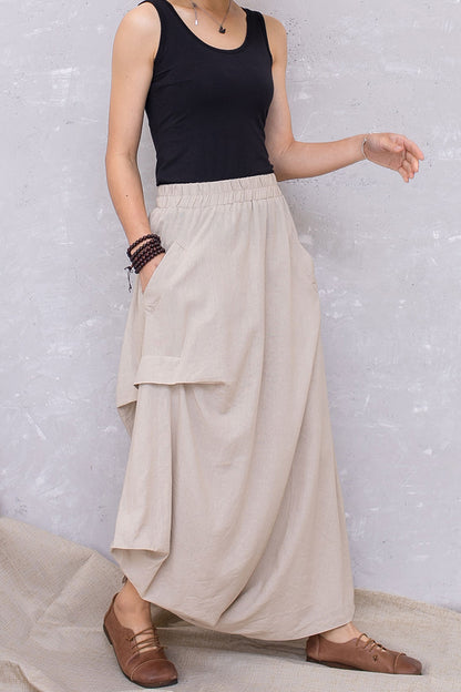 Linen Asymmetrical Elastic Waist Skirt C2817 #CK2201368