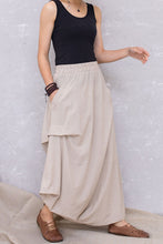 Load image into Gallery viewer, Women Apricot Linen Asymmetrical Elastic Waist Skirt C2817#CK2201368
