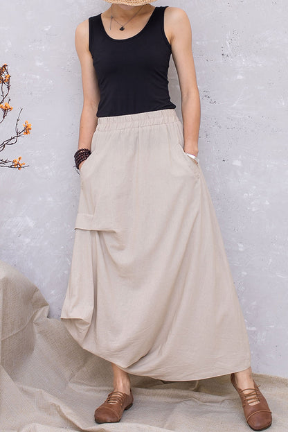 Linen Asymmetrical Elastic Waist Skirt C2817 #CK2201368