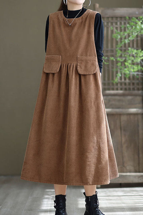 Women Autumn Sleeveless Corduroy Dress C2985