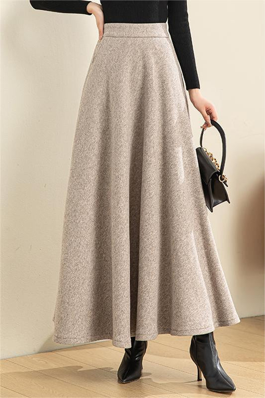 A-Line Maxi Wool Skirt C3074#