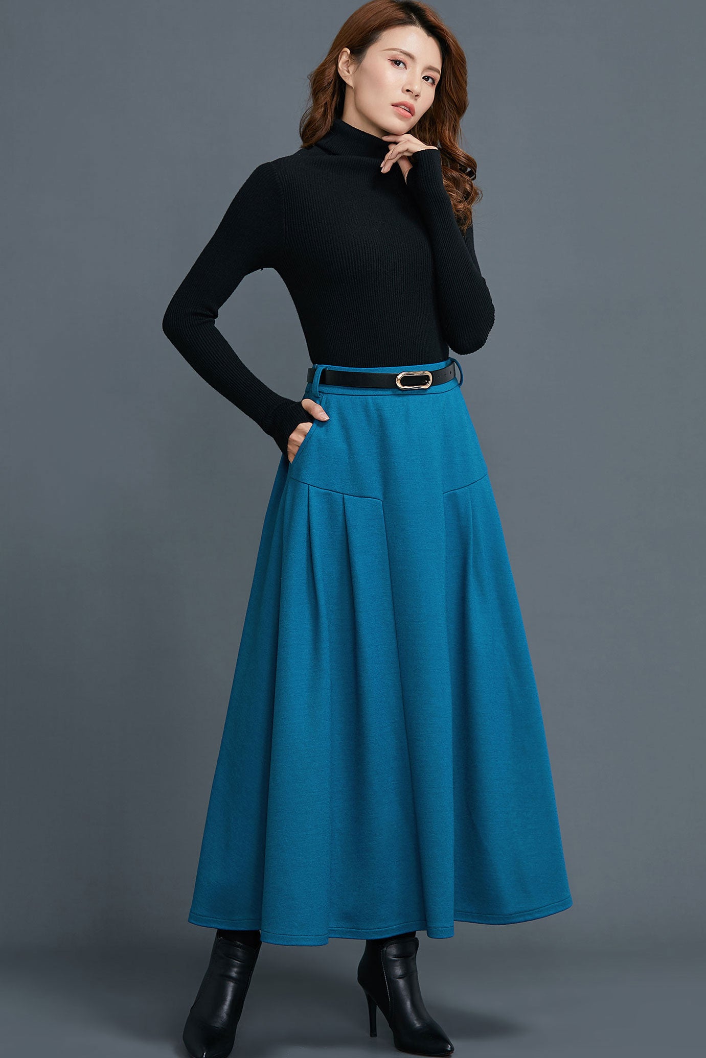 pleated Winter Wool Skirt with Pockets c1662 XS#yy05469