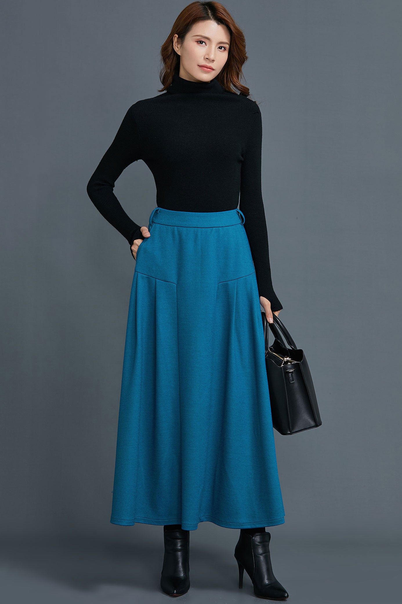 pleated Winter Wool Skirt with Pockets c1662 XS#yy05469