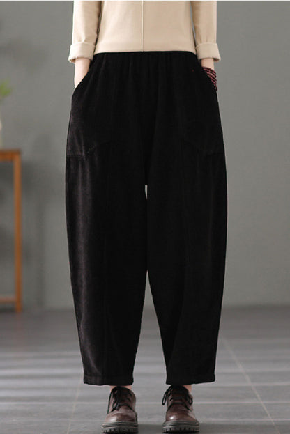 Black Elastic Waist Corduroy Pants C2442